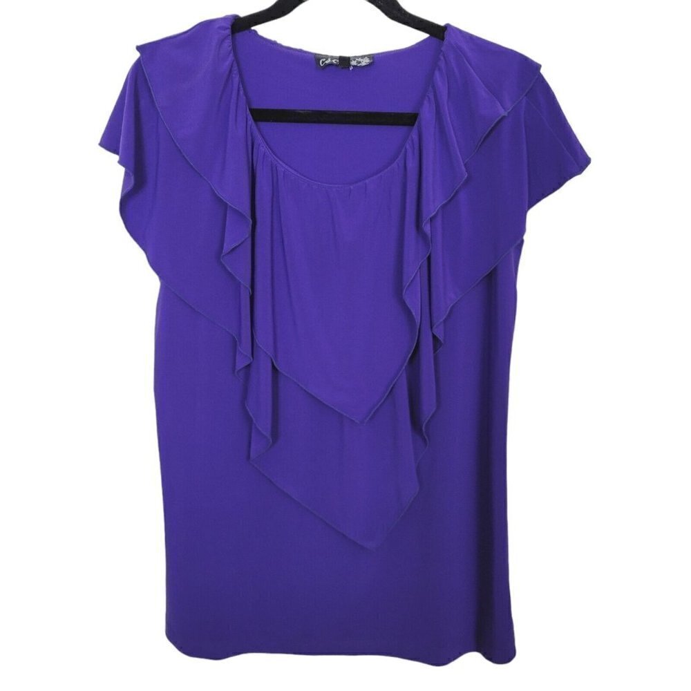 CSC Studio Sz Large Sleeveless Blouse Royal Purple Draping Bibb Vintage Mature